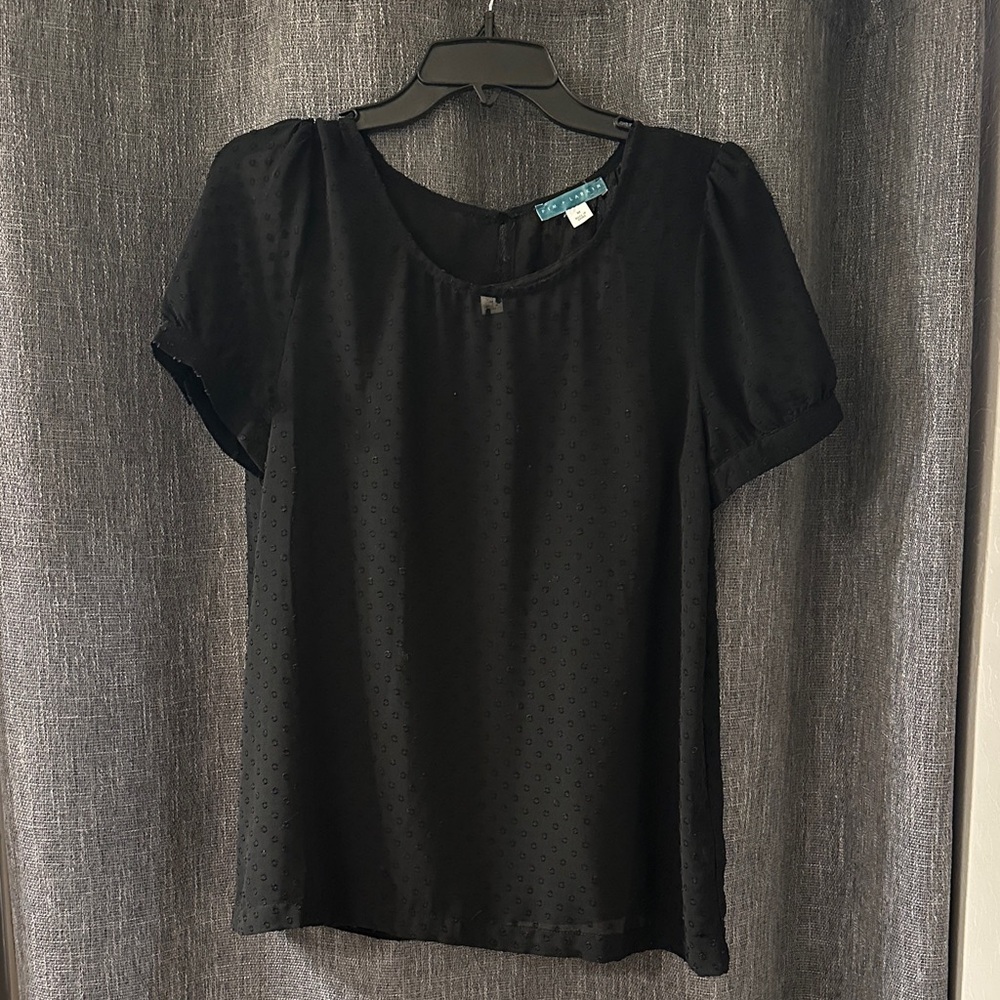 Pim & Larkin Elegant Black Blouse. Medium. Swiss dot. With camisole. Polyester.